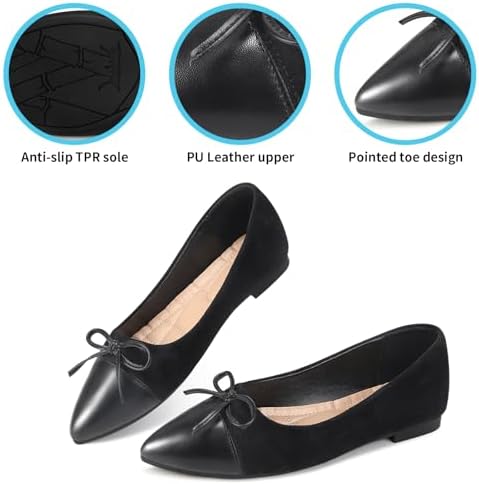 KUNWFNIX Women's Ballet Flats Foldable Classic Crown Rhinestone Slip On Bowknot PU Leather Faux Suede Pointed Toe Comfort Flat Casual Dress Shoes - Image 3
