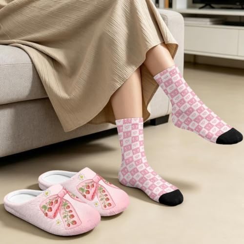 Jeiento Winter Fuzzy Slipper and Crew Socks Warm Winter Shoes Lightweight Soft Cushion House Slipper Bedroom Shoes - Image 3