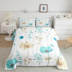 Erosebridal Watercolor Floral Bedding Set Twin Size, Light Blue Beige Flower Comforter Set for Teens Adult Women, White Modern Minimalist Quilt Plant Branches Pastoral Duvet Insert, 1 Pillow Case - Image 2