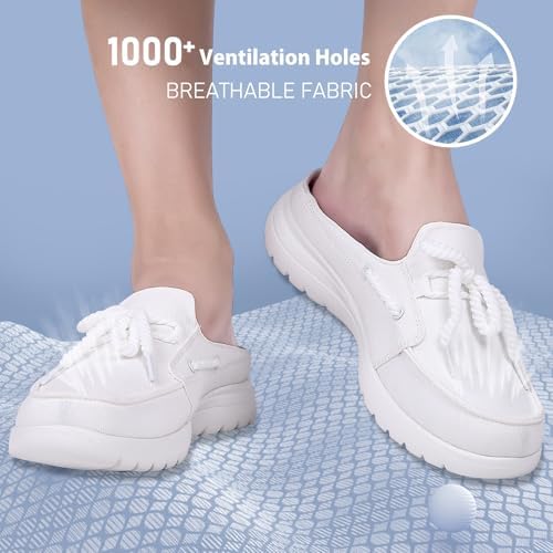 Buyrew Mules for Women with Arch Support - Lightweight Washed Cotton Sneaker Mules - Breathable Walking Flats, Comfortable Slip On Shoes for Business Casual, Office, Travel - Image 6