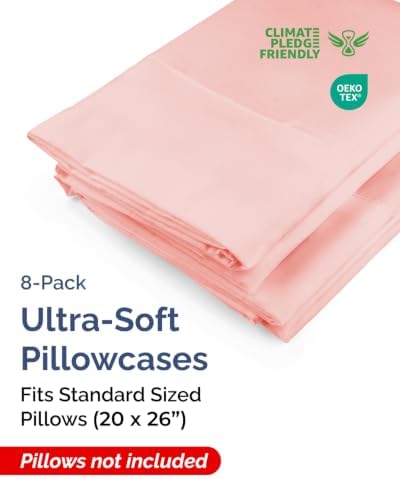 Standard Pillow Cases - 8 Pack Pillowcase Covers - 20" x 26" (Baby Pink) - Image 2