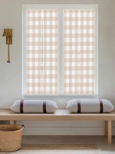 Window Privacy Film Frosted, Farmhouse Plaid Reusable Static Cling Window Tints, Cream Classic Buffalo Check Rustic Heat Control Windows Films for Offices, Balcony, 29.5 x 118 Inches - Image 5