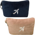 BlueHills Mini Travel Blanket Pillows for Two Airplane Traveling Essentials Flight Throws in Bag case with Backpack Clip Compact Plane Accessories – Navy Blue and Beige by BlueHills