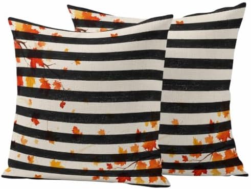 Fall Botanical Waterproof Outdoor Pillow Covers 20''x20'' Set of 2, Autumn Maple Leaf Black Striped Patio Furniture Cushion Covers for Chairs, Decorative Pillow Cases for Garden/Pool/Beach by Unknown