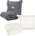 BlueHills Travel Blanket Pillows for Two Airplane Traveling Essentials Flight Throws in Bag case with Backpack Clip Compact Large Plane Accessories – Gray and Ivory White by BlueHills
