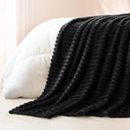 Exclusivo Mezcla Striped California King Fleece Bed Blanket, Black - Image 5