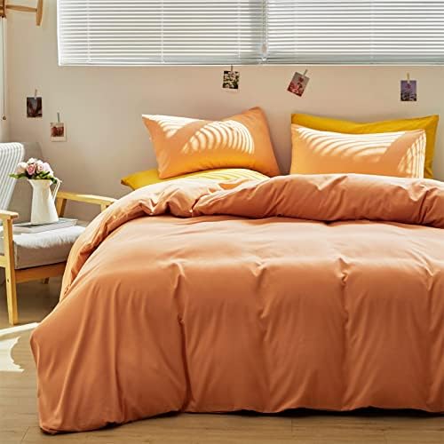 Luxlovery Peach Comforter Set King 3 Piece Modern Solid Color Soft Breathable Blanket Quilts Orange Pink Bedding Set - Image 4