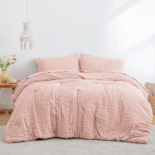 Love's cabin Seersucker Pink King Size Comforter Set, 7-Piece Bed in a Bag - Image 2