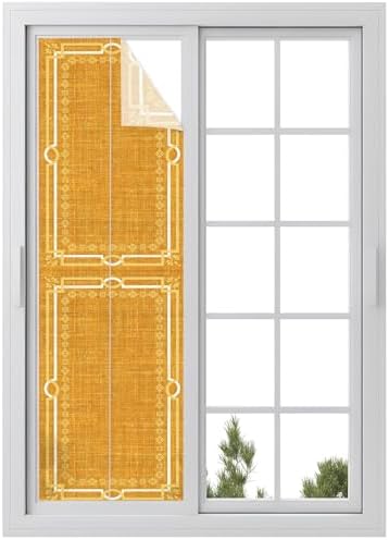 Window Privacy Film Frosted, Ginger Yellow Botanical Reusable Static Cling Window Tints, Vintage Florals Geometric Minimalist Heat Control Windows Films for Offices, Balcony, 29.5 x 118 Inches by Unknown