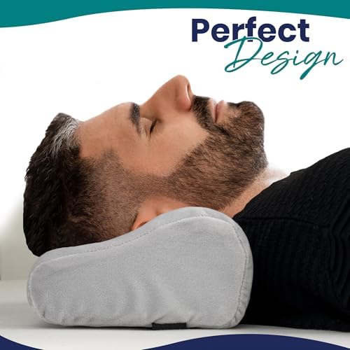 Memory Foam Headrest Pillow for Recliner – B-Shaped Neck Pillow with Stabilizer Strap, Soft Plush Fabric - Ultimate Neck Support and Pain Relief (Slate) - Image 3