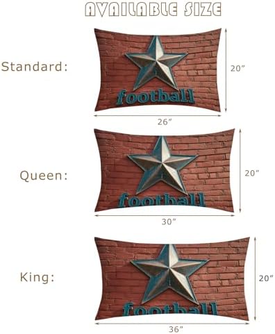 3D Brick Wall Pillowcases Queen Size Set of 2 - Vintage Texas Stars Pillow Cases with Envelope Closure, Football Sports Decorative Pillow Covers for Bed Couch, Soft Breathable Microfiber - Image 6