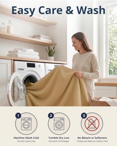LANE LINEN 100% Cotton Blanket Twin, 300 GSM Lightweight & Soft - Beige - Image 7