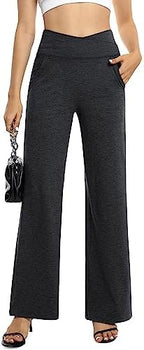 G4Free EverGoing Wide Leg Yoga Pants for Women Crossover Waist with Pockets - Image 4