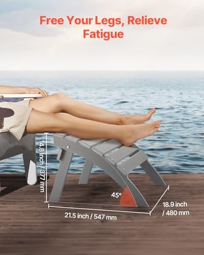 VEVOR Adirondack Ottoman, 21.5L x 18.9W x 14.8H Inch HDPE Plastic Folding Adirondack Ottoman, Weather-Resistant Foot Rest for Adirondack Chair, Widely Used for Outside Porch Pool Lawn Backyard, Gray - Image 5
