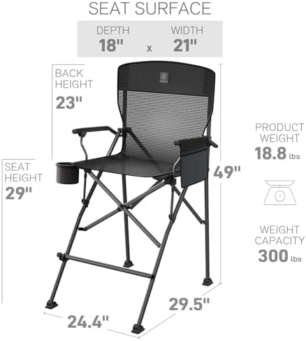 EVER ADVANCED Tall Directors Chair 31" Foldable Camping Mesh Black - Image 3