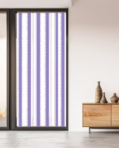 Window Privacy Film Frosted, Purple Striped Non-Adhesive Static Cling Window Tint, Farmhouse Vertical Stripes Geometric Insulated Windows Frosted Films for Living Room, 35.4 x 78.7 Inches - Image 5