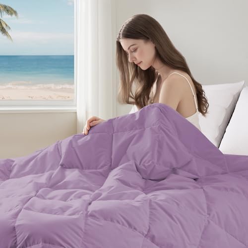 puredown® Soft Feather Down Blanket Lightweight Packable Down & Feather Fill Blanket for Indoor and Outdoor Use, King Size Blankets, 88"X108", Lavender by Puredown