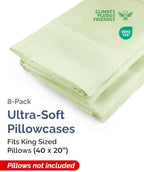 King Pillow Cases - 8 Pack Pillowcase Covers - 20" x 40" (Light Sage Green) - Image 2