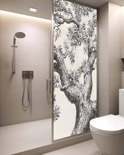 Window Privacy Film Frosted, Vintage Botanical Static Cling Door Window Covering, Antique Foliage Tree Rustic UV Blocking Windows Film for Office, Hotel, Bedroom, 29.5 x 78.7 Inches - Image 3
