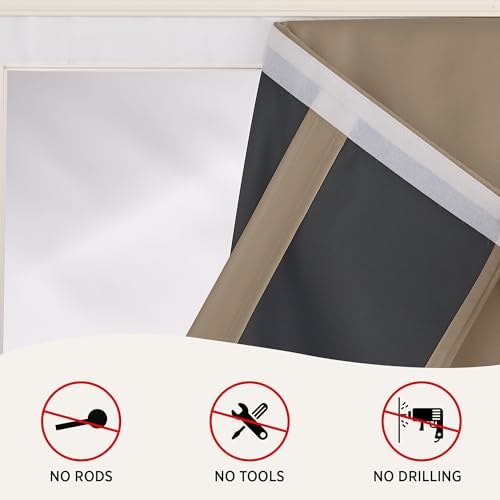 RYB HOME 2 Panels 100% Blackout French Door Curtains Set of 2 - W26 x L72, Mocha - No Drill Door Window Curtains Thermal Insulated Privacy Assured Shades for Front Entrance - Image 5