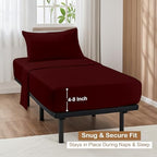 ARlinen 4 PCs Cot Sheets Sets 32" X 75", Egyptian Cotton Fitted Mattress Fits Upto 4"-8" Deep Perfect for Narrow Twin/RV Bunk/Guest Bed Replacement/Camping, Burgundy - Image 4