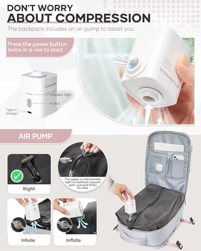 Vacuum Seal Travel Backpack with Air Pump Compression Waterproof Vacpack Carry On Backpack for Travel Daypack Women Men with Vacuum System Airlines Approved Vacpack Laptop Space Saver Bags Grey - Image 3