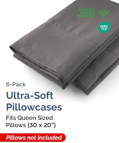 Queen Pillow Cases - 6 Pack Soft Pillowcase Covers - 20" x 30" (Charcoal) - Image 2