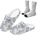 Toile de Jouy Fuzzy Slipper with Socks for Women Cozy Slipper Indoor by Baxinh