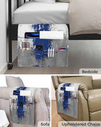 Sofa Armrest Organizer Bedside Caddy, Navy Blue Cement Gray Non Slip Couch Remote Control Holder for Recliner, Modern Abstract Art Blue Armchair Caddy with Pocket for Magazine, Phone, 19.7"x35" - Image 5