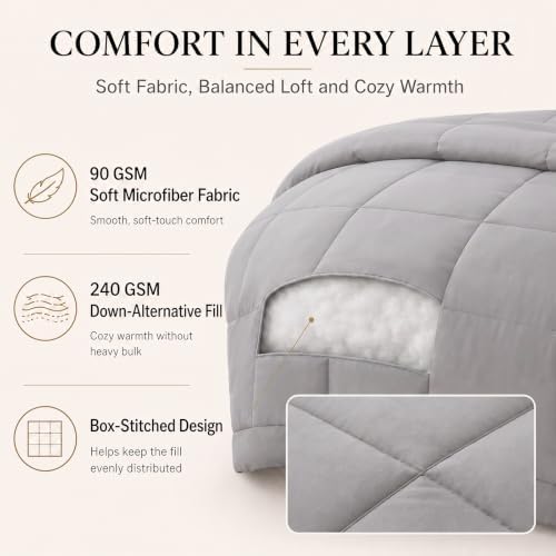 CozyLux Twin XL Comforter Set French Grey - 5 Pieces Twin XL Bed in a Bag - Image 3