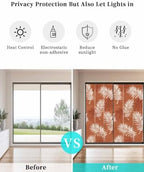 Window Privacy Film Frosted, Burnt Orange Leaves Static Cling Door Window Covering, Middle Century Tropical Monstera UV Blocking Windows Film for Office, Hotel, Bedroom, 29.5 x 78.7 Inches - Image 6