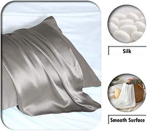 Suatien Mulberry Silk Pillow Cases 2 Pack King Size, Gray - Image 2