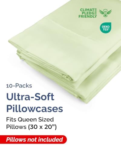 Queen Pillow Cases - 10 Pack Pillowcases, 20" x 30" - Light Sage Green - Image 2