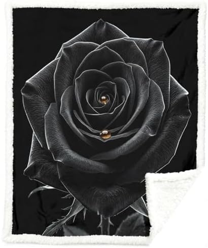 Black Rose Sherpa Blanket Romantic Gift Throw Blanket for Women Soft Warm Cozy 60x80 Inches Dark Aesthetic Floral Design Bedroom Couch Decor Gift for Birthday Anniversary Housewarming by Sleepwish
