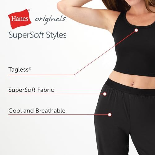 Hanes Women's Originals SuperSoft Comfywear 2 Piece Crop Tank & Lounge Pants Loungewear Set - Image 3