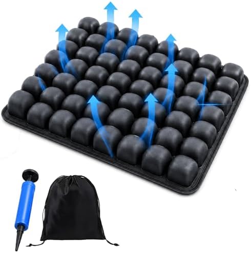 Inflatable Seat Cushion with Manual Air Hand Pump & Carry Bag, Travel Cushion Airplane Seat, Lightweight Airline Seat Cushion for Long Flights, Portable Air Cell Cushion for Office Chair, Car & Travel by Unknown