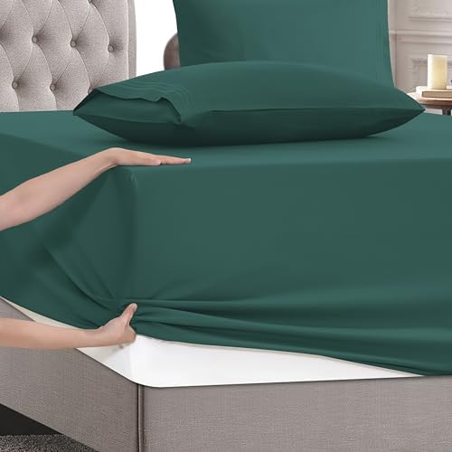 Mocassi Cal King Size 4-Piece Bed Sheet Set - 1800 Premium Hotel Quality Microfiber 18-24 Inches Extra Deep Pocket Fitted Sheet- Luxury Soft, Breathable, Wrinkle, and Fade Resistant, Hunter Green - Image 5