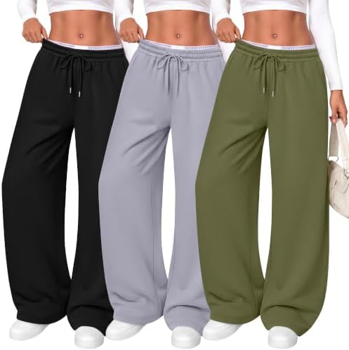 Neer 3 Pack Women's Wide Leg Sweatpants Baggy Pants with Pockets by Neer