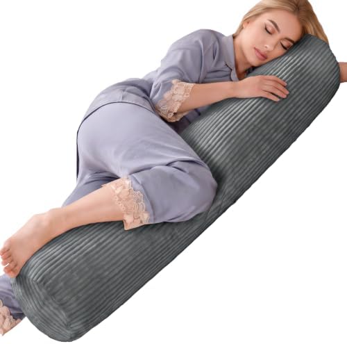 1 MIDDLE ONE Body Pillow for Adults, Long Bolster Pillow for Bed, Decorative Round Roll Hug Pillow with Corduroy Cover (Dark Grey, 47x7.87 inch) by 1MIDDLEONE
