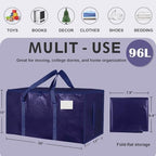 6 Pack-Extra Large Heavy Duty Moving Bags - Waterproof Storage Totes with Handles & Zippers, Foldable for College Dorm, Storage (Dark Blue) - Image 2