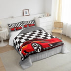Racing Car Comforter Set, Cool Speed Race Car Down Comforter Twin Size For Kids Boys Girls Teens Bedroom, Automobile Extreme Sport Quilted Duvet Grid Buffalo Duvet Insert With 1 Pillow Cases - Image 5