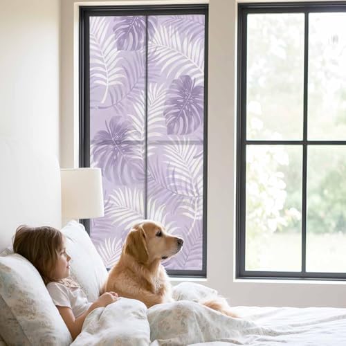 Window Privacy Film Frosted, Purple Palm Trees Tropical Static Cling Door Window Covering, Summer Beach Botanical UV Blocking Windows Film for Office, Hotel, Bedroom, 29.5 x 78.7 Inches - Image 2