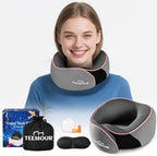 Teemour Travel Neck Pillow Airplane- Upgraded Memory Foam Neck Pillow for Airplanes 360° Support Desing, with Eye Mask & Earplugs, Portable Carry Bag for Long Flights, Business Trip|Travel Essentials by Teemour