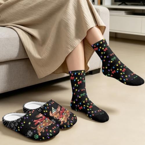 Jeiento Winter Fuzzy Slipper and Crew Socks Warm Winter Shoes Lightweight Soft Cushion House Slipper Bedroom Shoes - Image 3