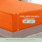 Elegant Comfort 1500 Premium Quality 6-Piece Bed Sheet Set - 18-24 Inch Extra Deep Pocket, Smart Storage Pockets, Wrinkle Free Ultra Soft 6PC Extra Deep Pocket Sheets, Full, Orange - Image 5