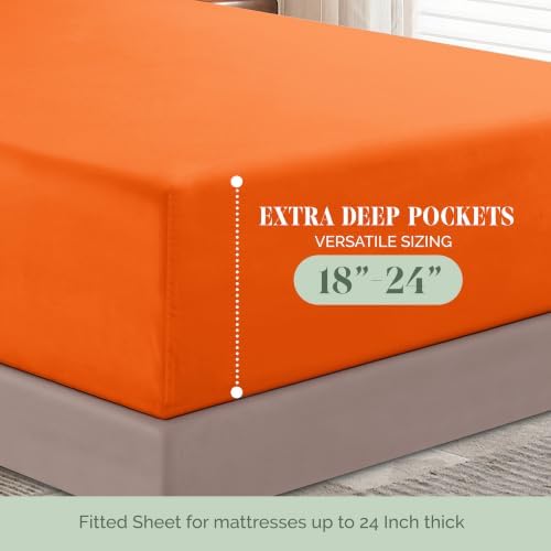 Elegant Comfort 1500 Premium Quality 6-Piece Bed Sheet Set - 18-24 Inch Extra Deep Pocket, Smart Storage Pockets, Wrinkle Free Ultra Soft 6PC Extra Deep Pocket Sheets, Full, Orange - Image 5