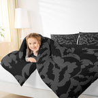 Castle Fairy Halloween Themed Comforter Set King Size,Black Bats Animal Print Bedding Set All Season Quilt Set,Dark Grey Color Microfiber Polyester Down Comforter - Image 5
