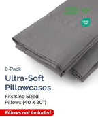 King Pillow Cases - 8 Pack Soft Pillowcase Covers - 20" x 40" (Dark Grey) - Image 2