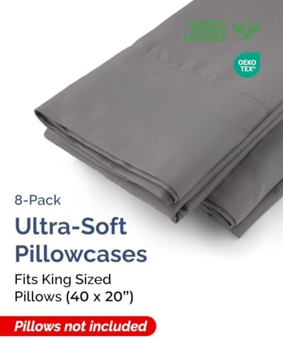 King Pillow Cases - 8 Pack Soft Pillowcase Covers - 20" x 40" (Dark Grey) - Image 2