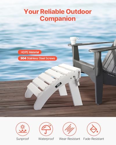VEVOR Adirondack Ottoman, 17.7L x 19.7W x 13.8H Inch HDPE Plastic Folding Adirondack Ottoman, Weather-Resistant Foot Rest for Adirondack Chair, Widely Used for Outside Porch Pool Lawn Backyard, White - Image 2